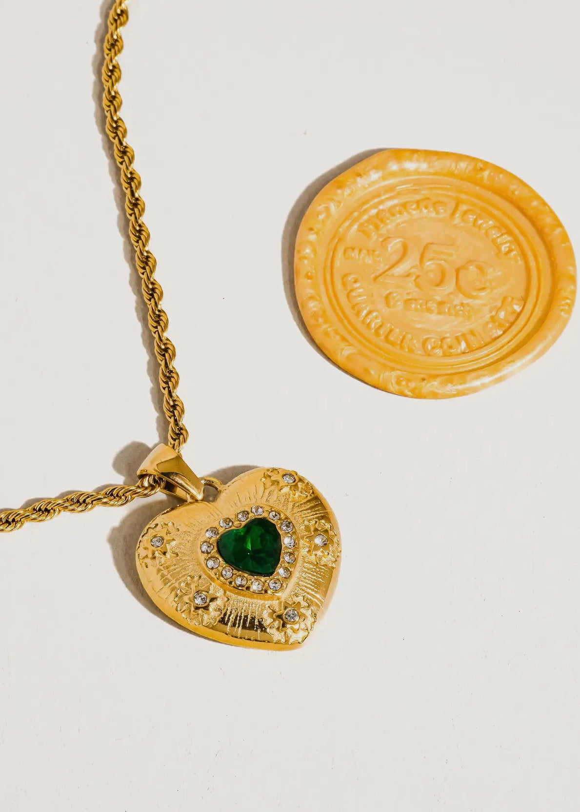Akira 18K Gold Non-Tarnish Green Cz Heart Necklace