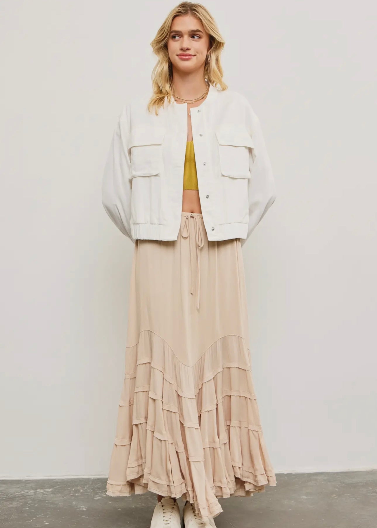Festival Flair Wave Tiered Skirt in Natural