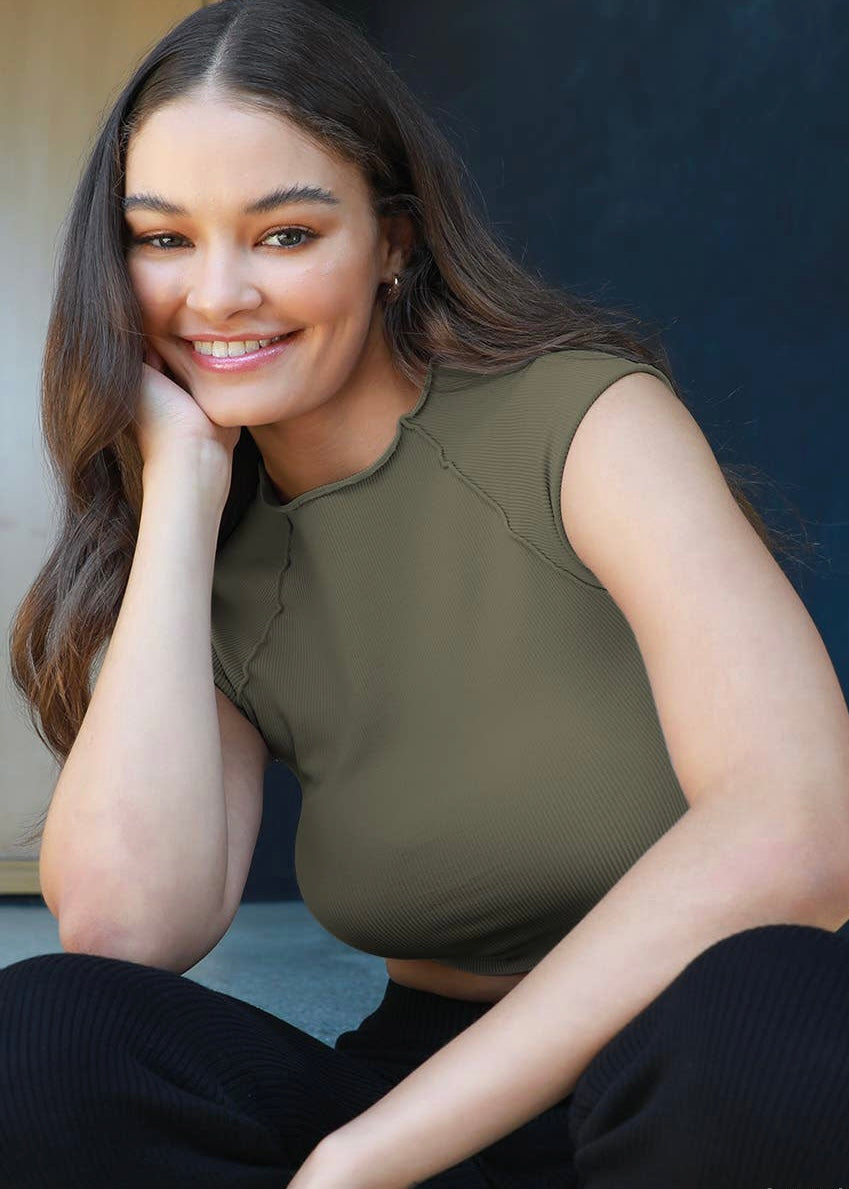 Keep it Cute Crop Top in Oak Moss