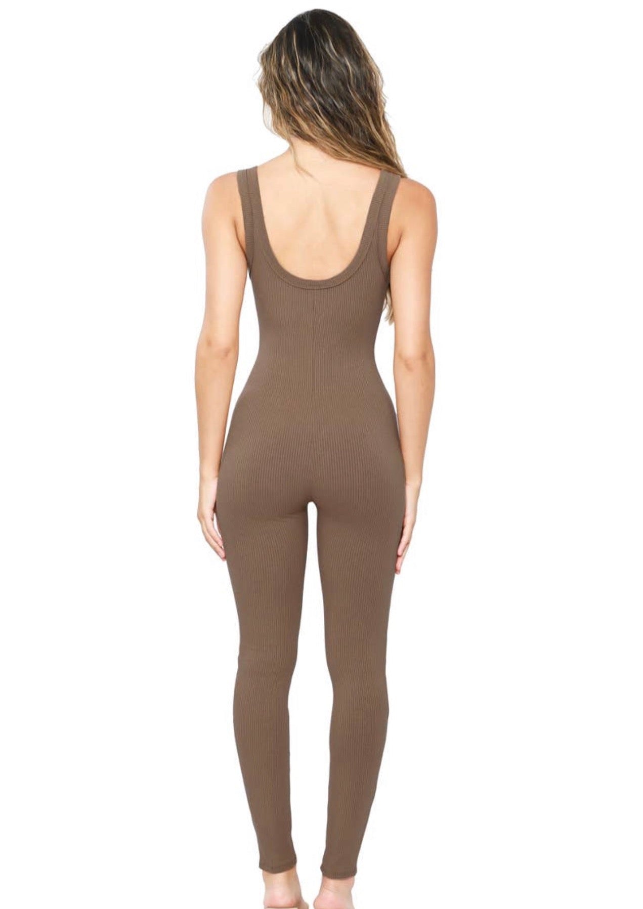 Light Up The Night Sleeveless Deep Neck Jumpsuit in Brown