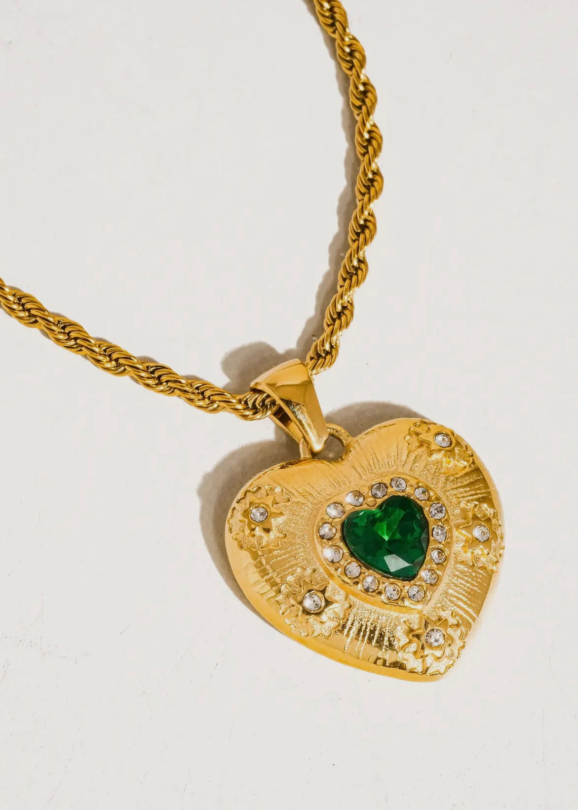 Akira 18K Gold Non-Tarnish Green Cz Heart Necklace
