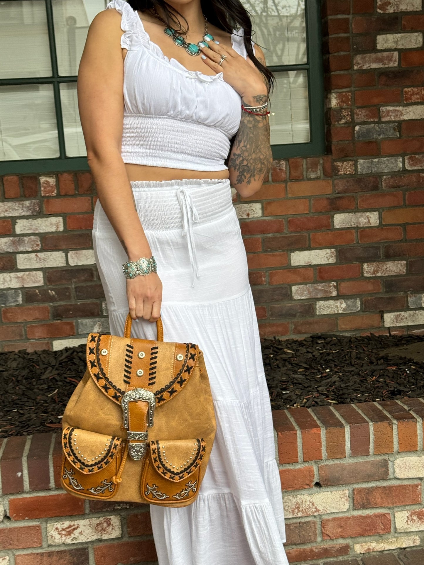 Western Leather Buckle Backpack