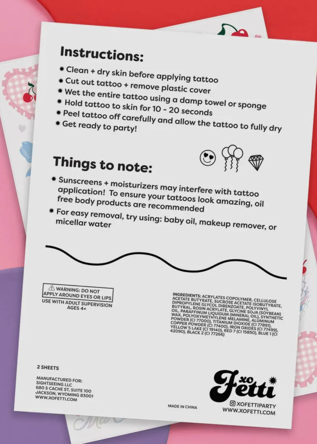 Ma Cherie 50 Temporary Cherry Gingham Tattoos