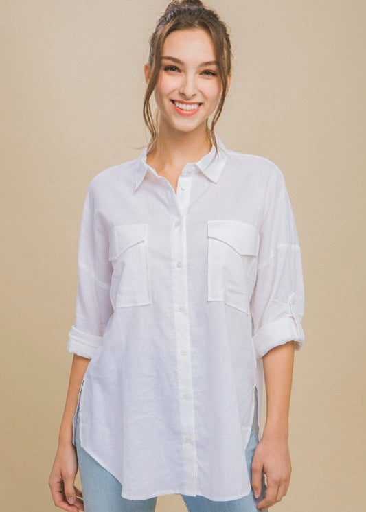 In the Clouds Linen Button Down Shirt