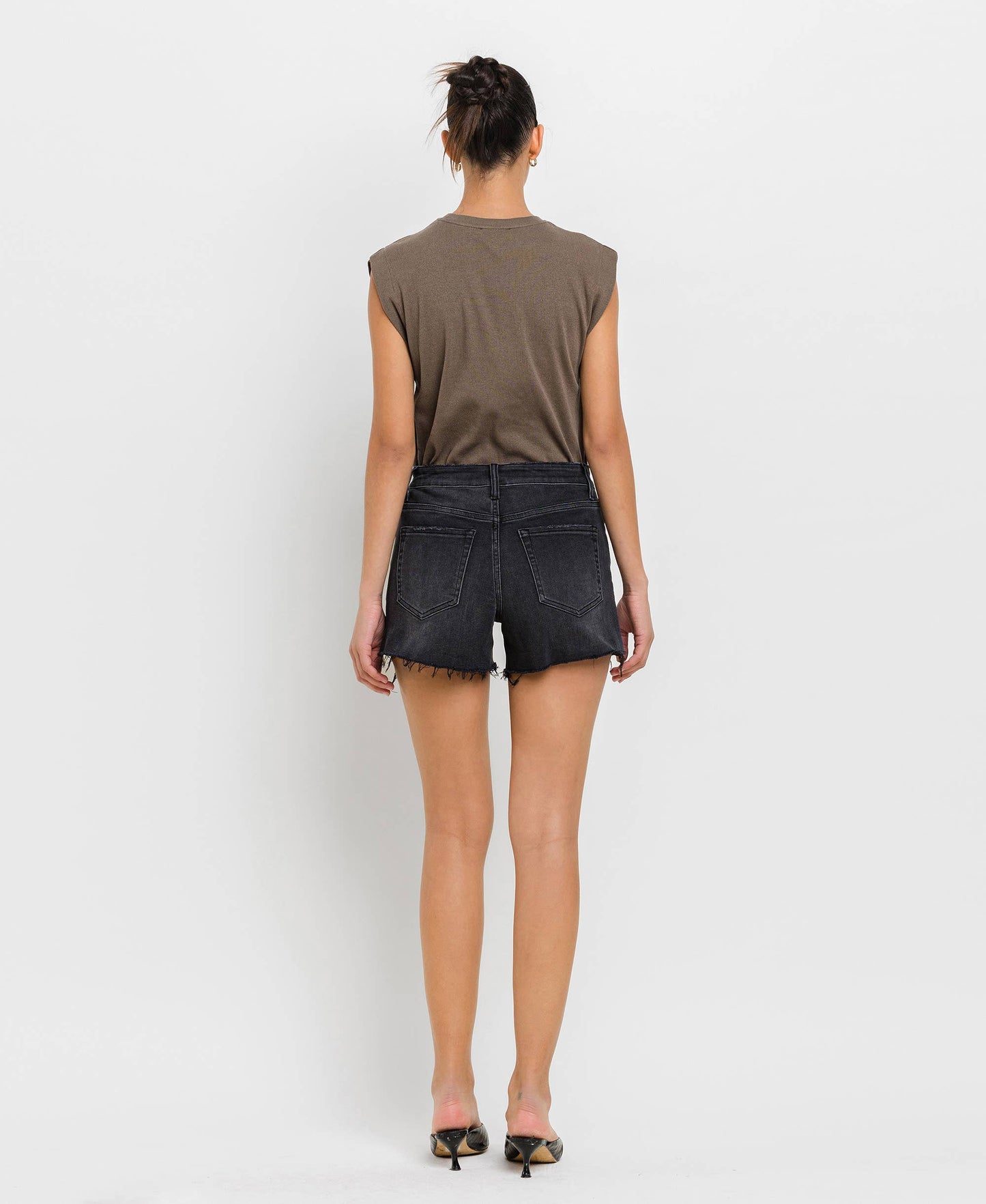Shades of Love High Rise A-line Denim Shorts in Black