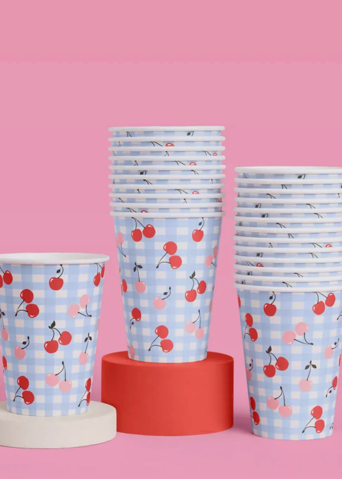 Ma Cherie Cherry Gingham Paper Cups - 12 oz, 24 Count
