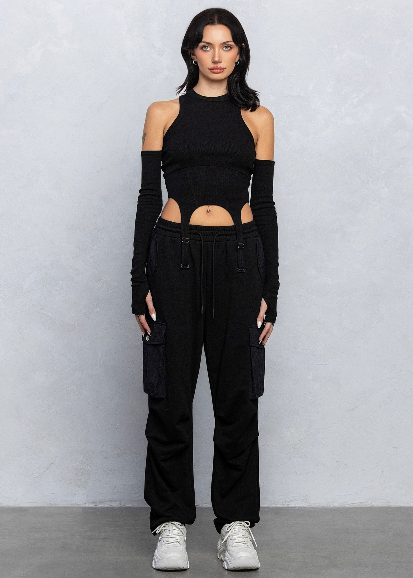 French Terry Cargo Jogger Pants in Onyx