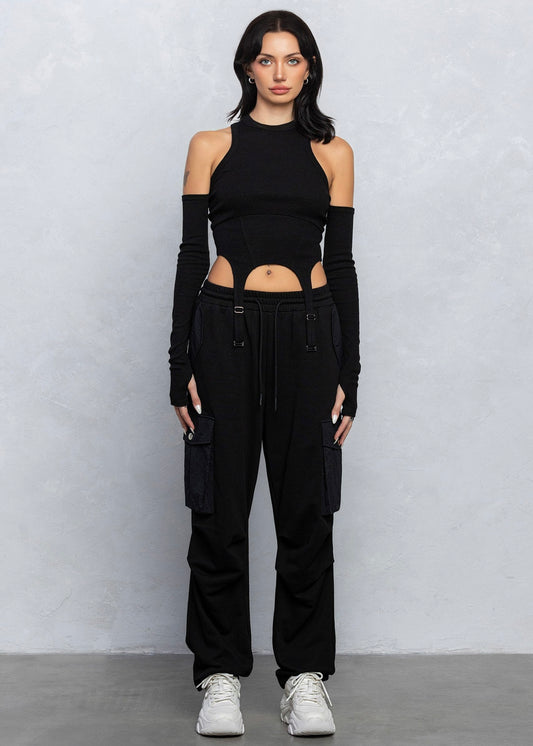 French Terry Cargo Jogger Pants in Onyx