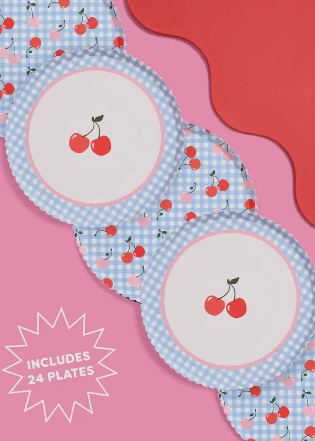 Ma Cherie Cherry Gingham Paper Plates - 9", 24 Count