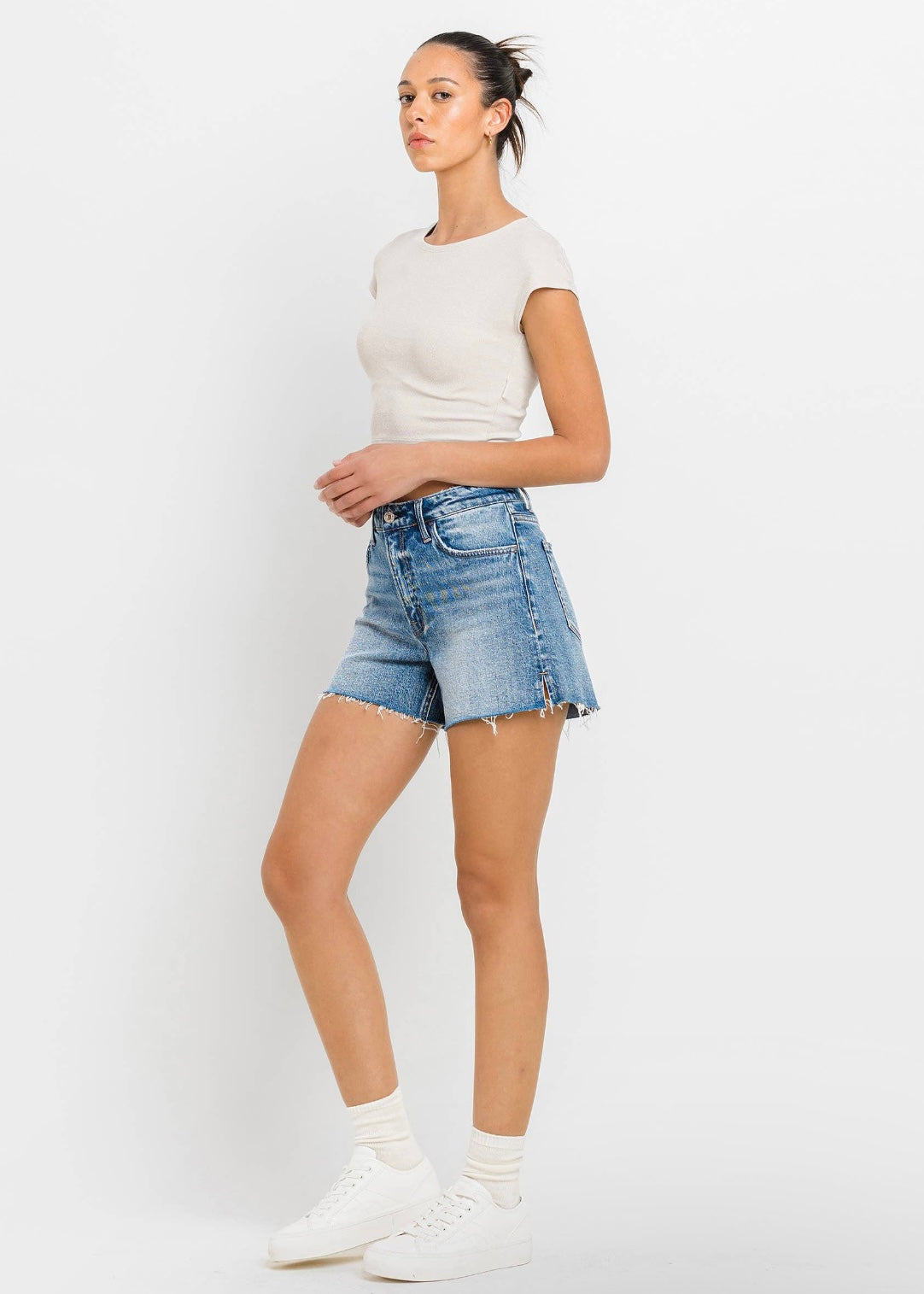 Shades of Love High Rise A-Line Denim Shorts in Medium Wash