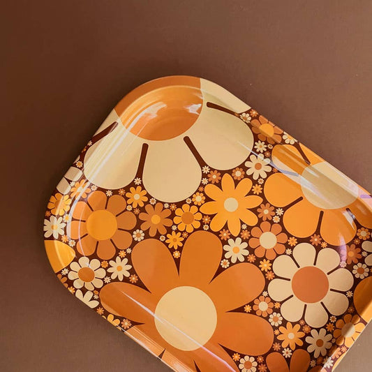 70's Floral Metal Tray