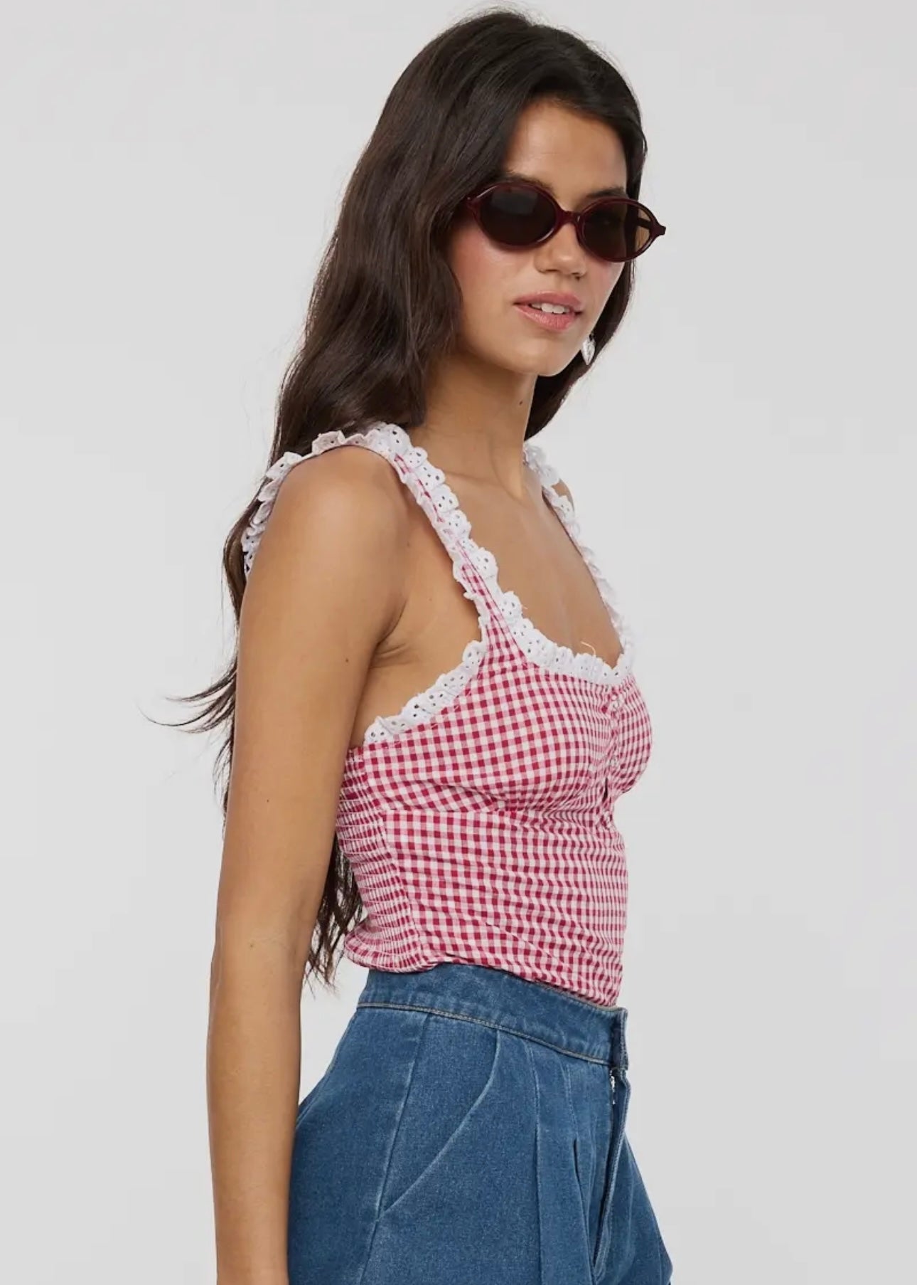 Picnic Perfect Gingham Bodysuit in Cherry Red