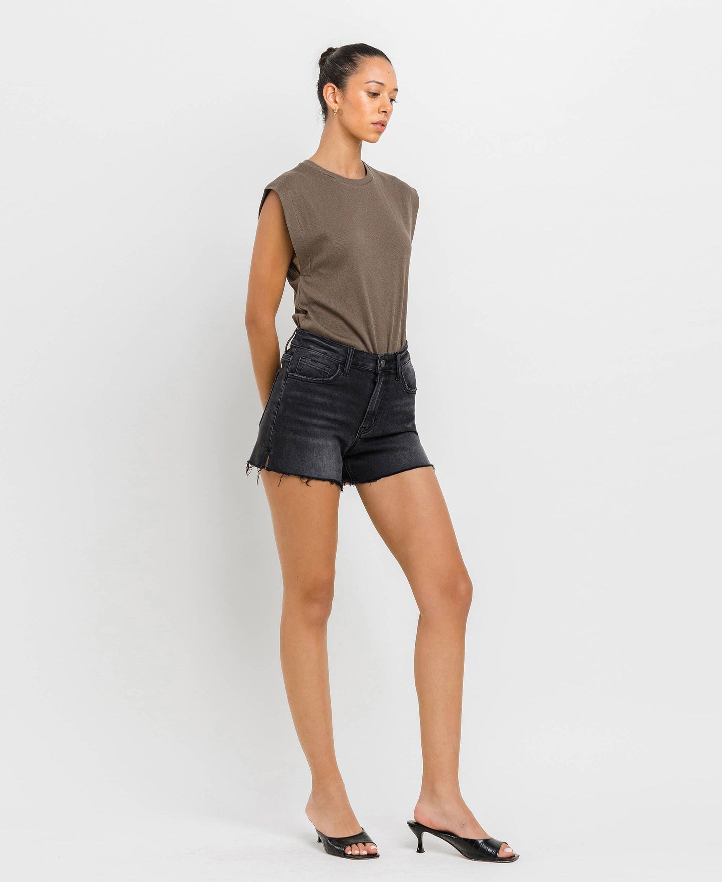 Shades of Love High Rise A-line Denim Shorts in Black
