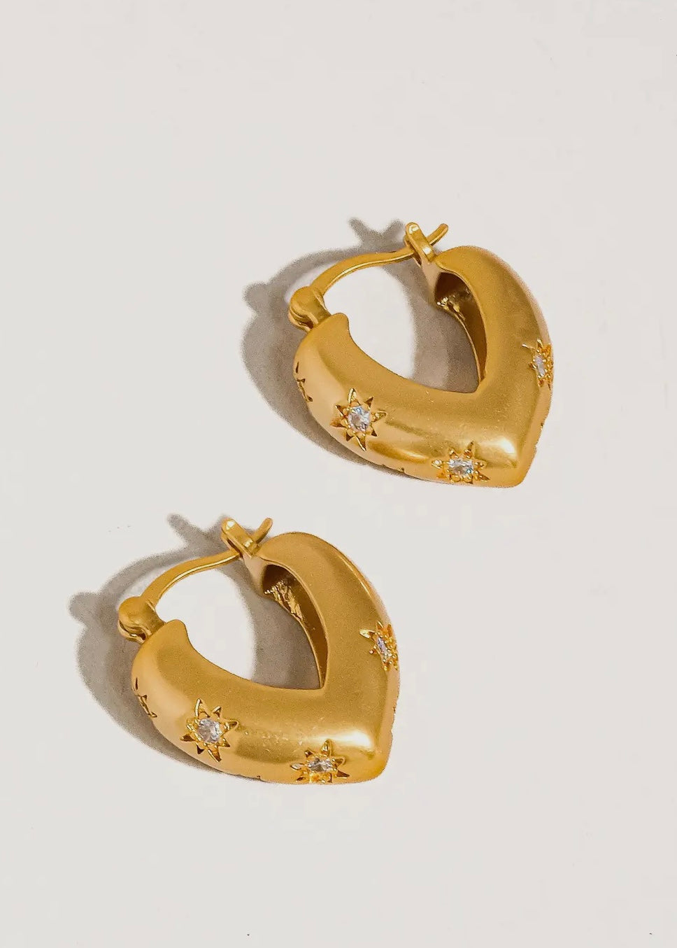 Desi 18K Gold Star Cz Heart Hoop Earring