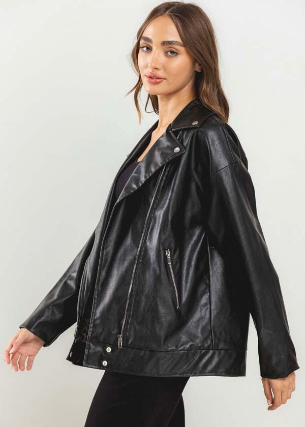 Nomad Oversized Biker Jacket in Onyx