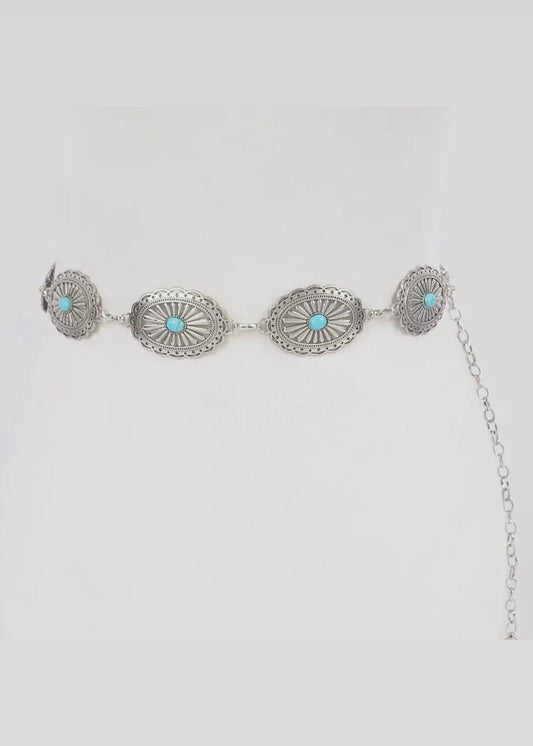 Western Concho Disc Chain Belt in Silver