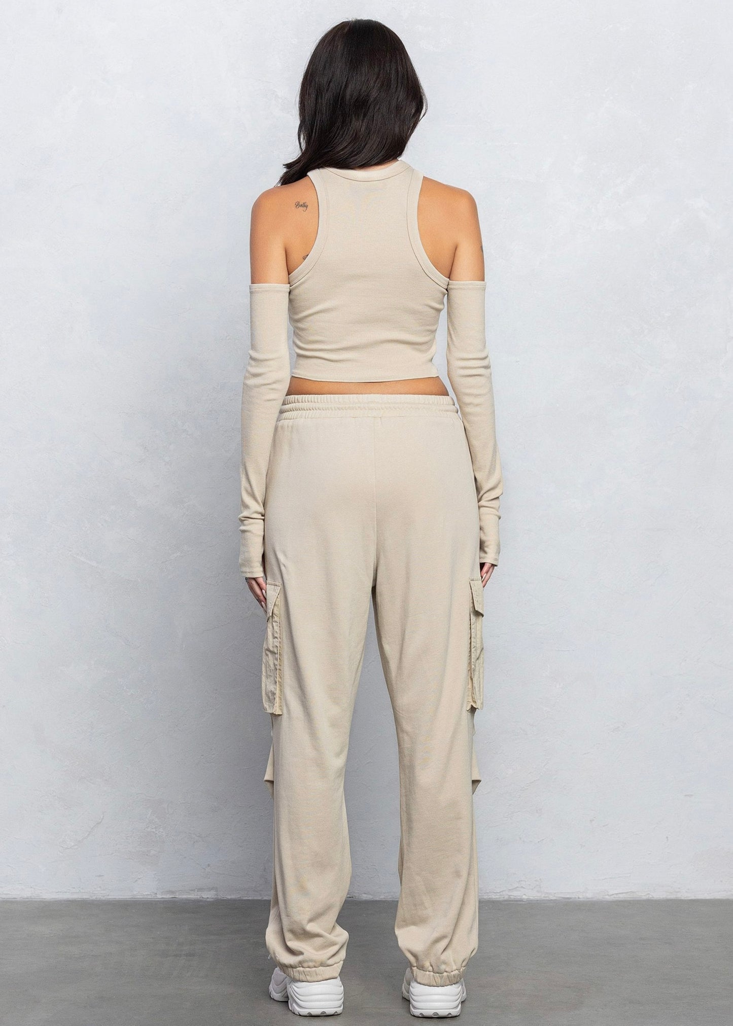 French Terry Cargo Jogger Pants in Beige