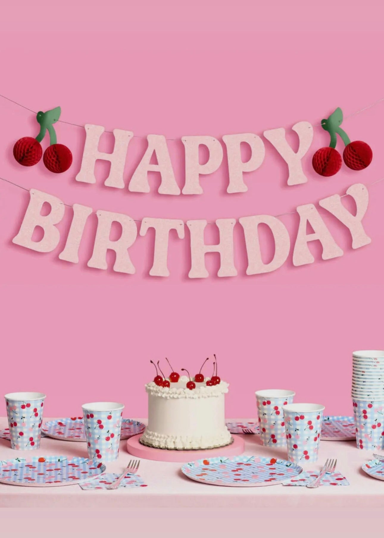 Ma Cherie Cherry 3D Glitter Birthday Party Banner