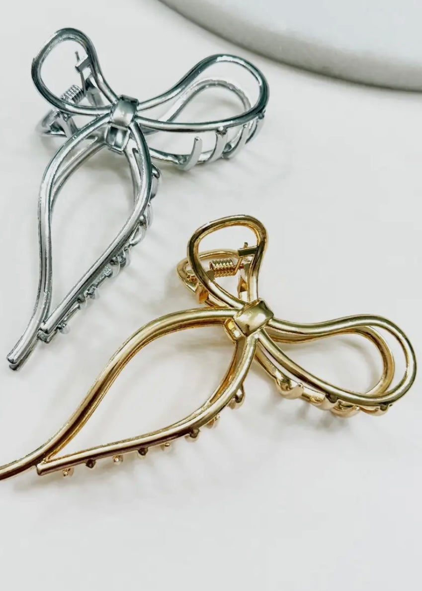 Gold & Silver Metal Bow Claw Clips