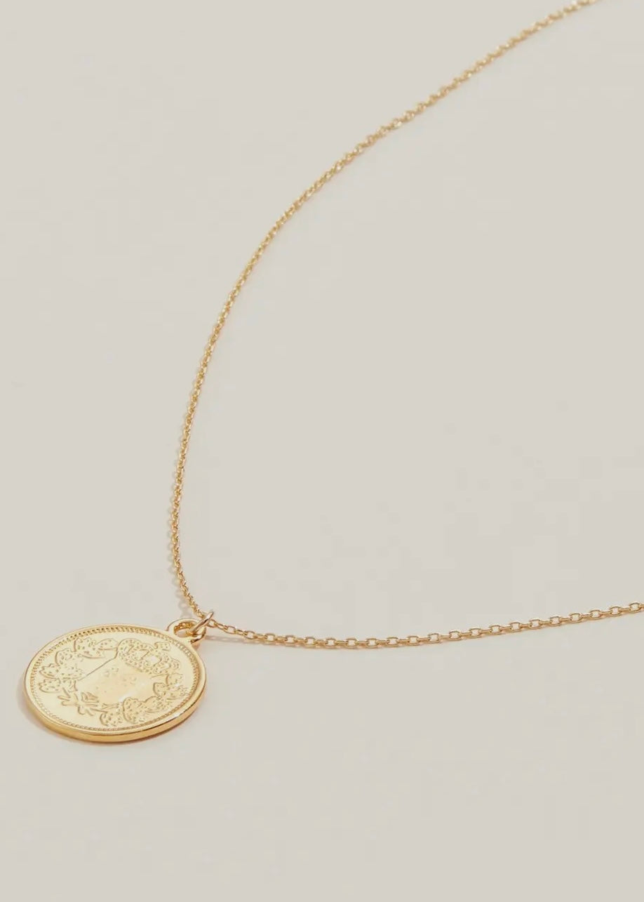 Gold Dipped Double Sided Coin Pendant Necklace