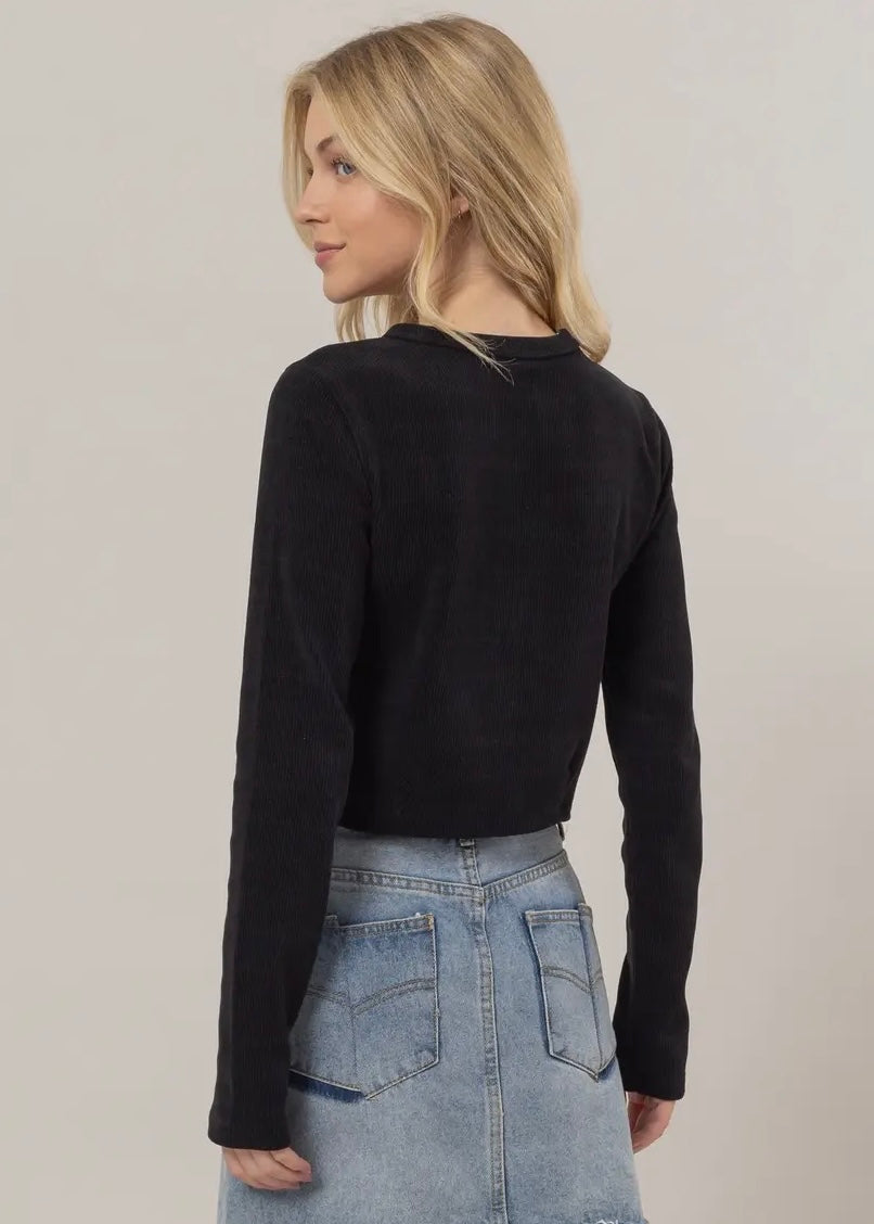 After Hours Button Down Ribbed Top in Onyx