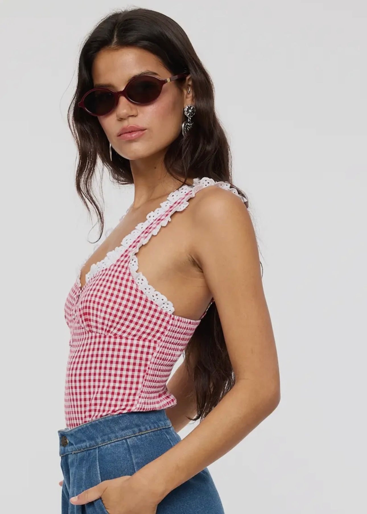 Picnic Perfect Gingham Bodysuit in Cherry Red