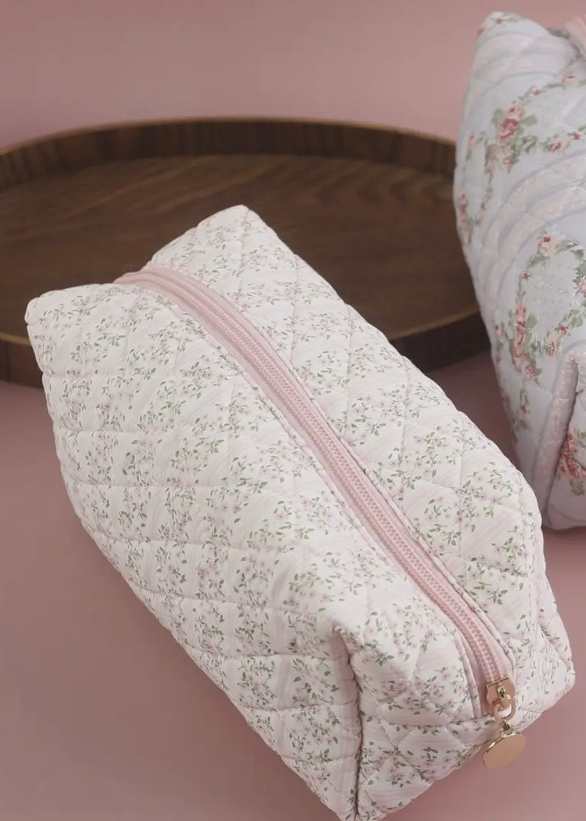 Blossom Elegance Quilted Floral Cosmetic Bag in Pink