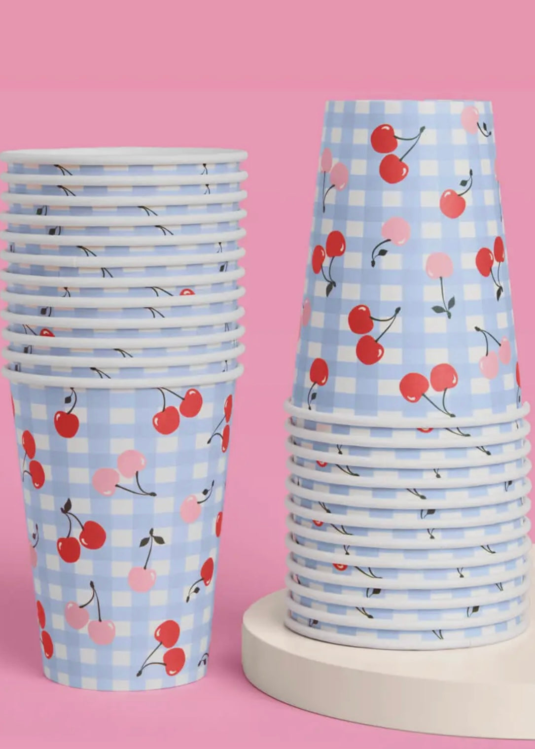 Ma Cherie Cherry Gingham Paper Cups - 12 oz, 24 Count