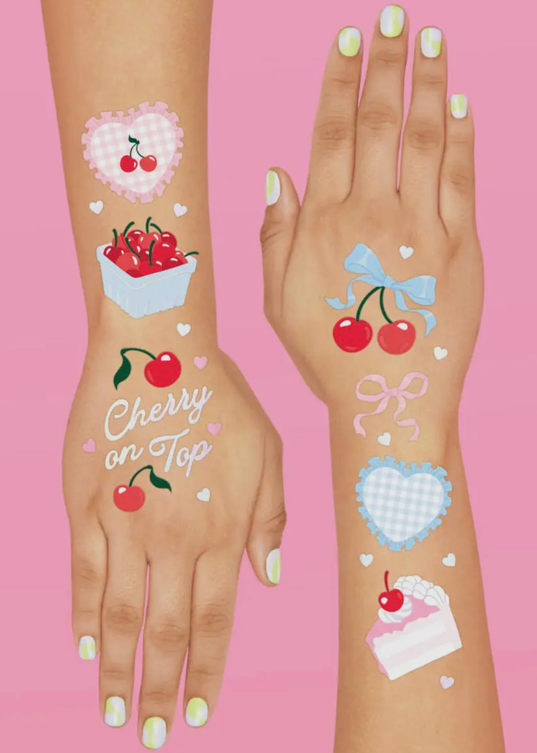 Ma Cherie 50 Temporary Cherry Gingham Tattoos
