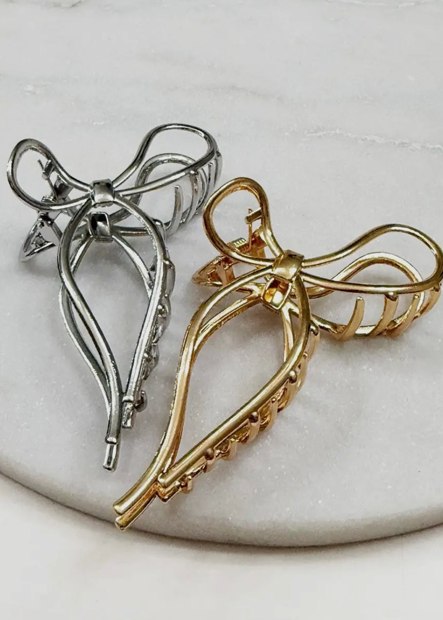 Gold & Silver Metal Bow Claw Clips