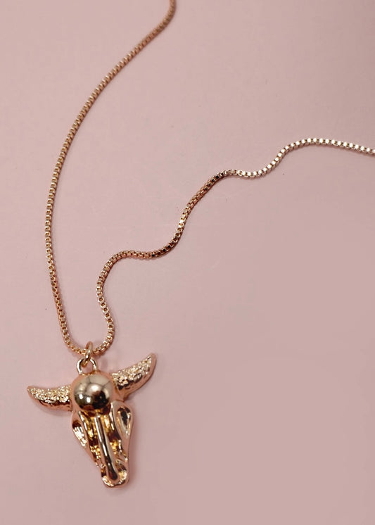 Gold Bull Head Charm Necklace