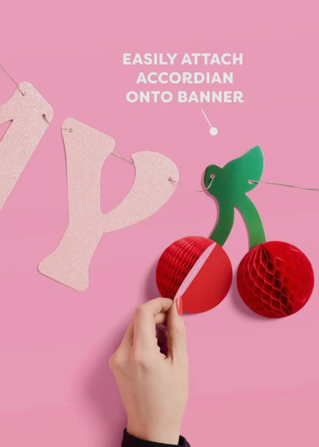 Ma Cherie Cherry 3D Glitter Birthday Party Banner