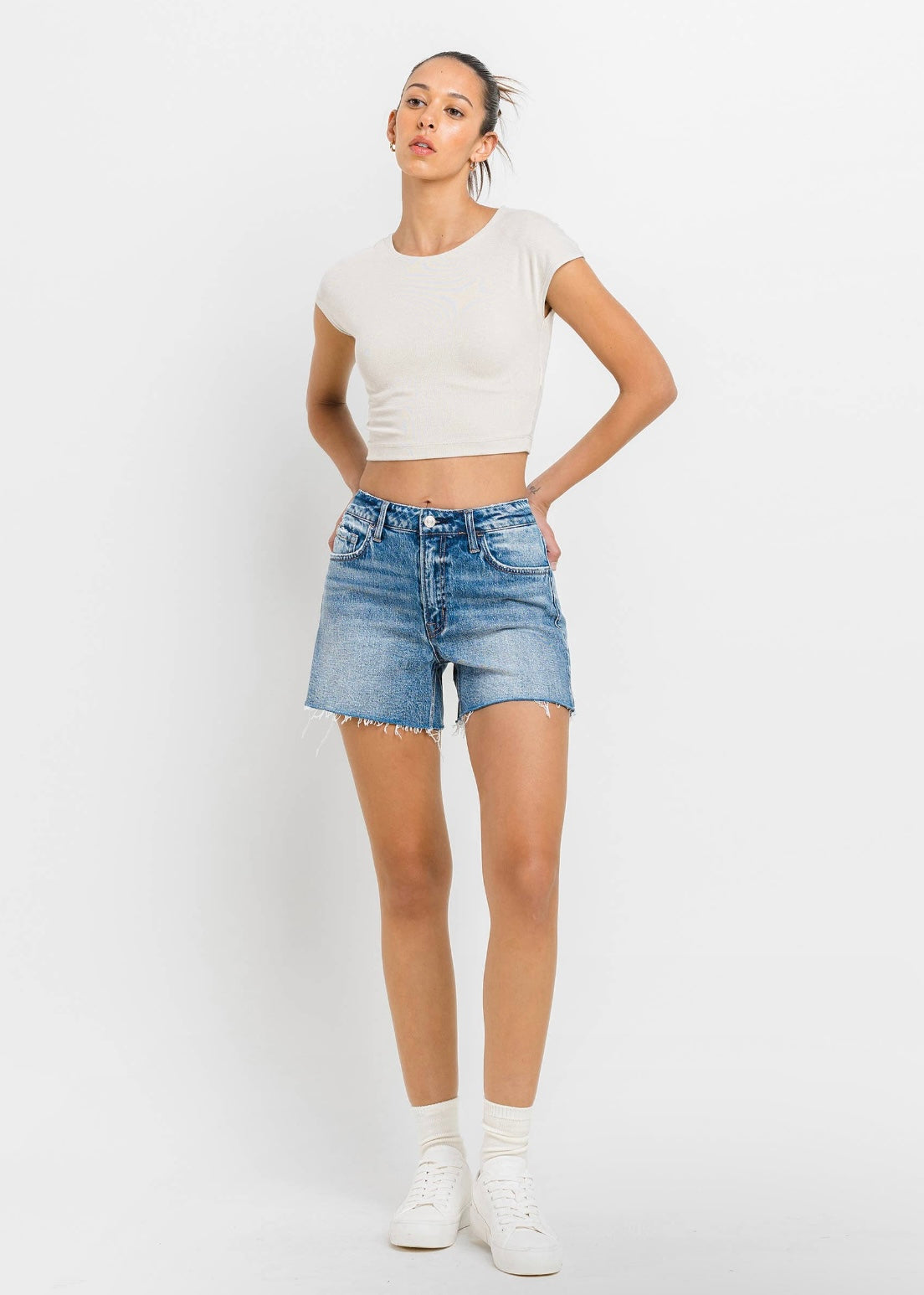 Shades of Love High Rise A-Line Denim Shorts in Medium Wash