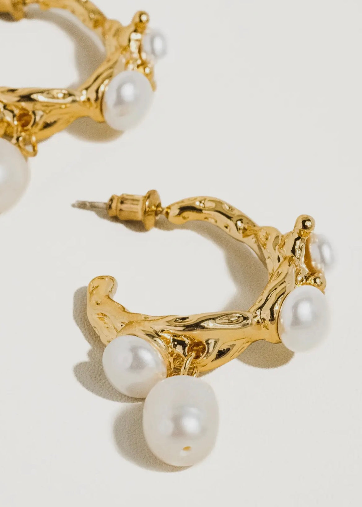 Helios 18K Gold C-Hoop Dangling Natural Pearl Hoop Earring