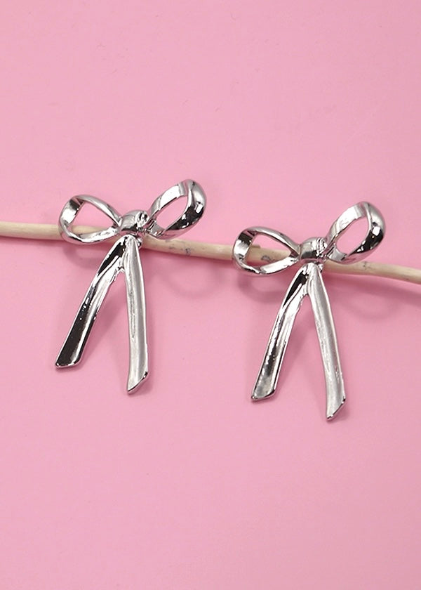 Dangling Silver Bow Earrings