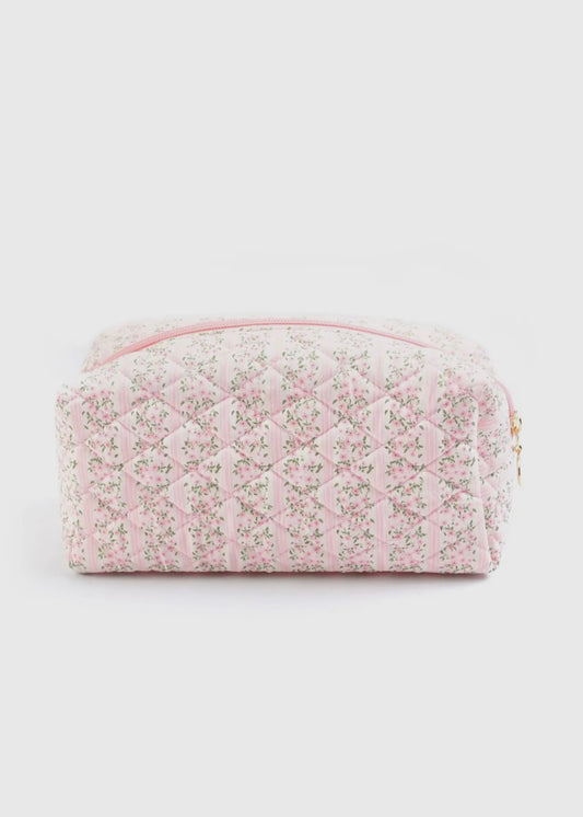 Blossom Elegance Quilted Floral Cosmetic Bag in Pink