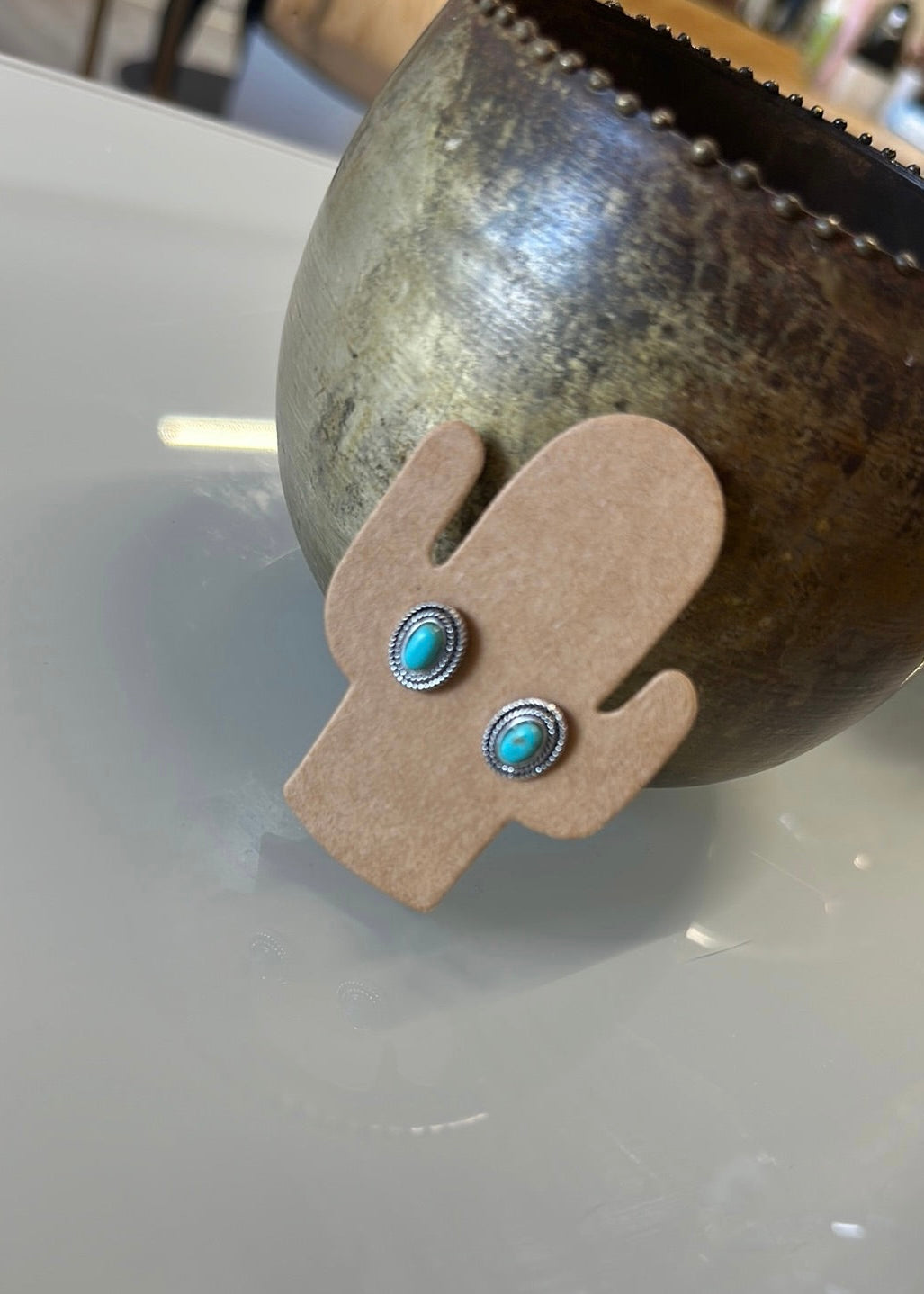 Turquoise Dream Silver Concho Stud Earrings