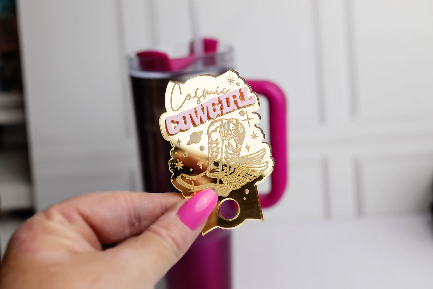 Acrylic Cosmic Cowgirl Tumbler Topper