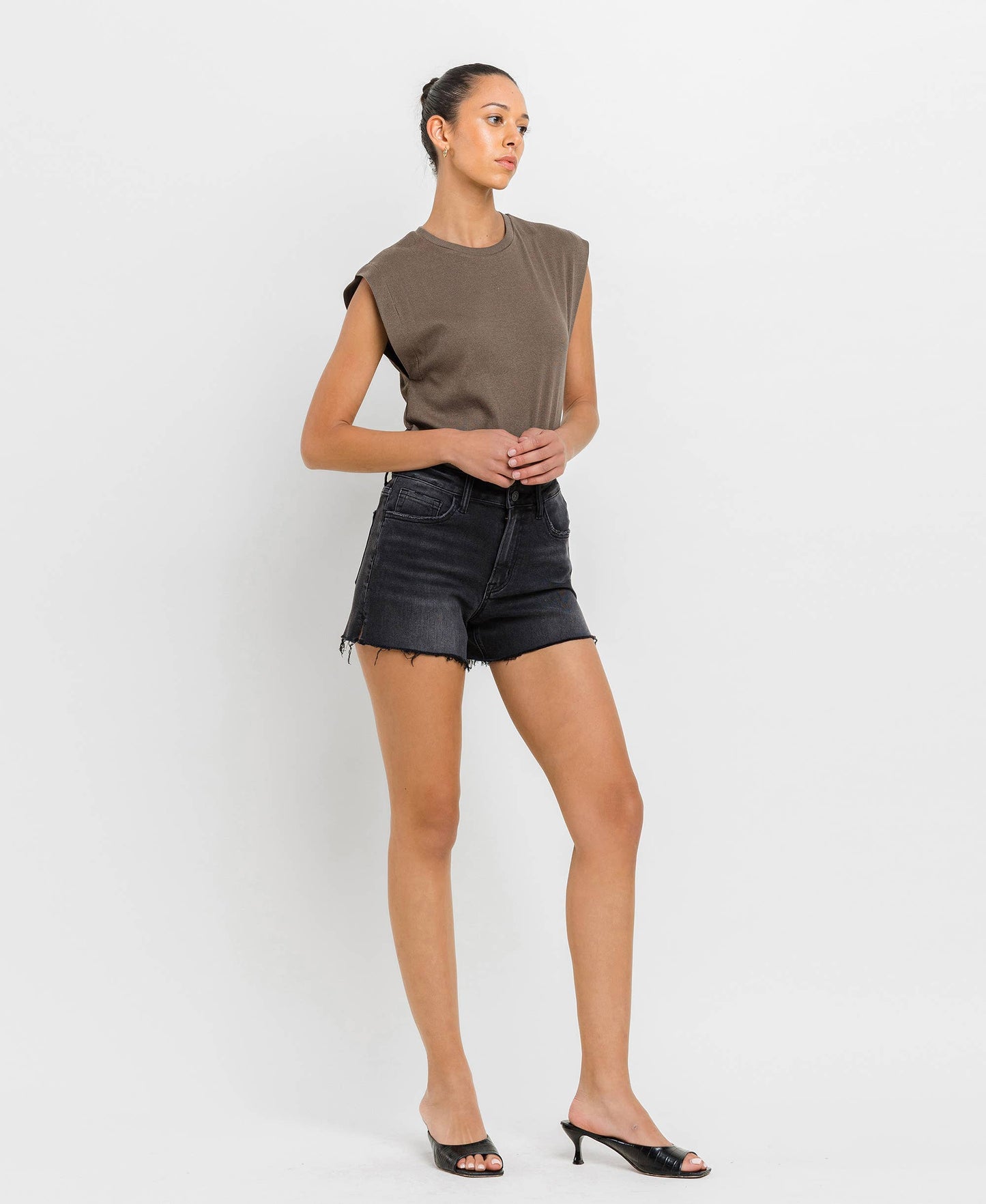 Shades of Love High Rise A-line Denim Shorts in Black