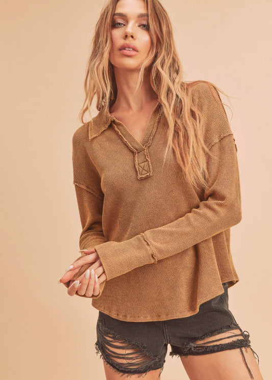 Calin Thermal Waffle Knit Top
