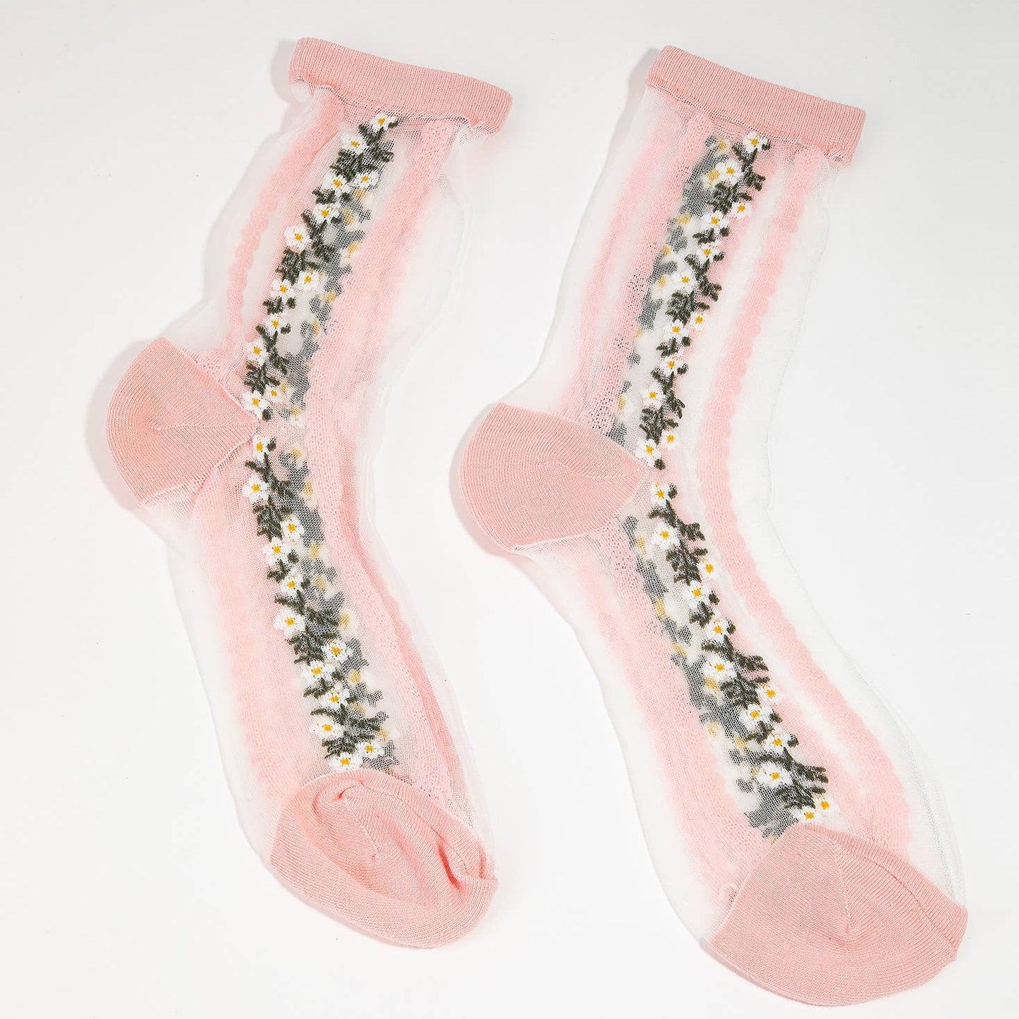 Pink Flower Print Sheer Sock