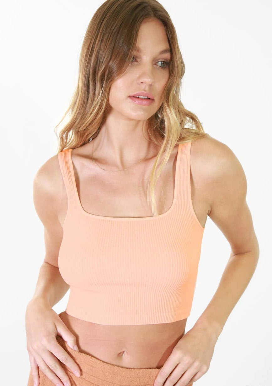 Monique Ribbed Square Neck Crop Top in Cantaloupe