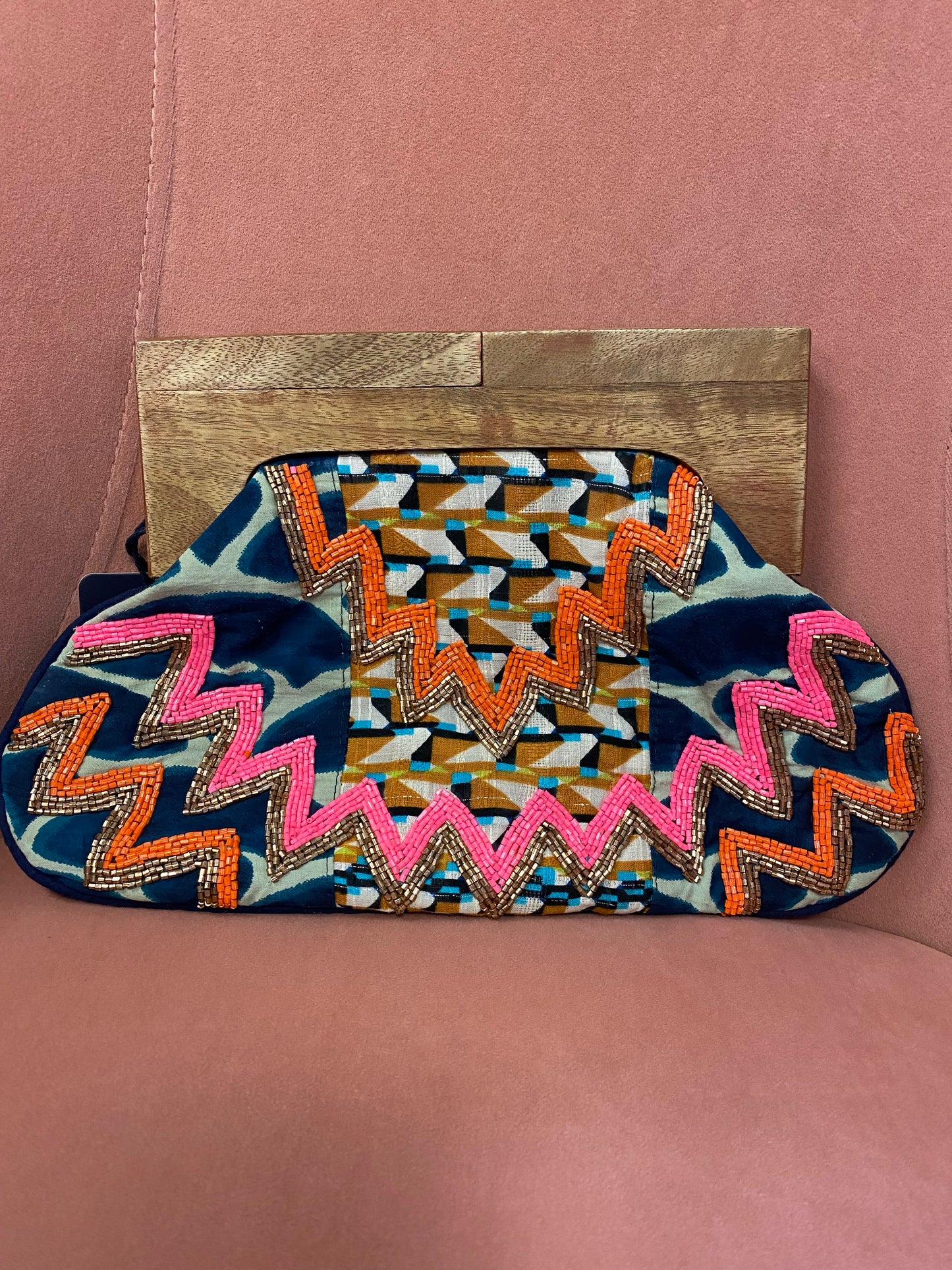 Kassie Beaded Clutch with Wooden Handle