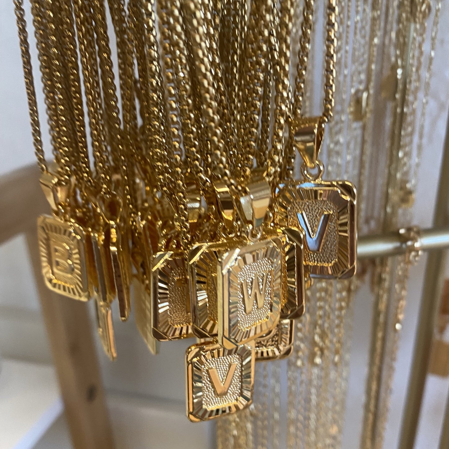 24K Gold Initial Plate Necklace with Chain