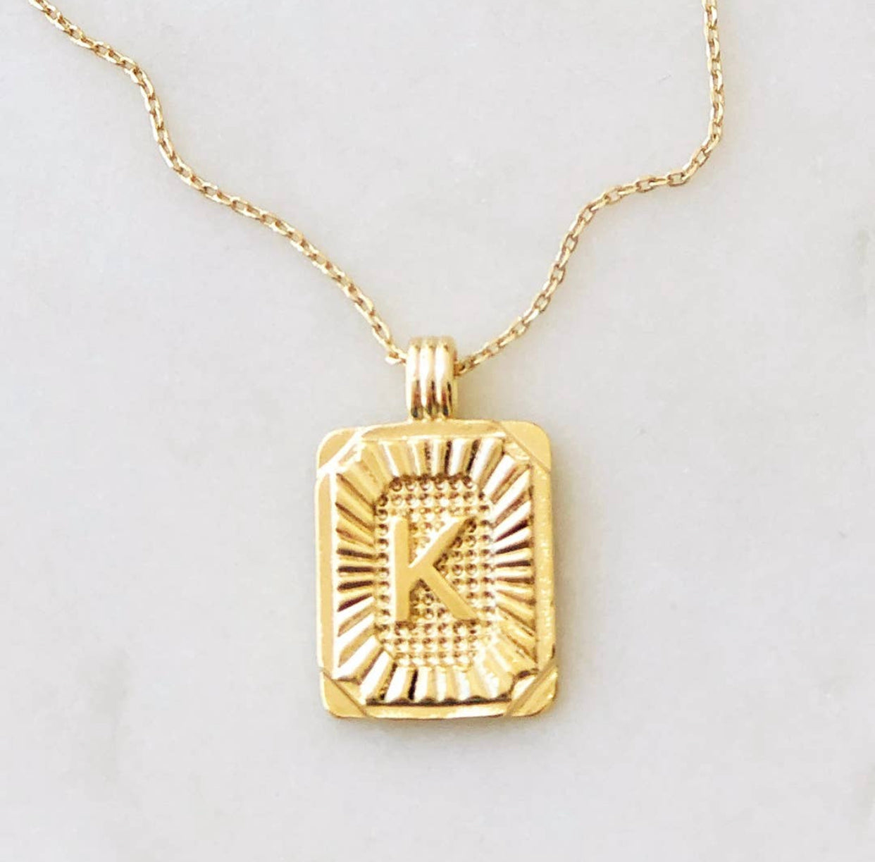 24K Gold Initial Plate Necklace with Chain