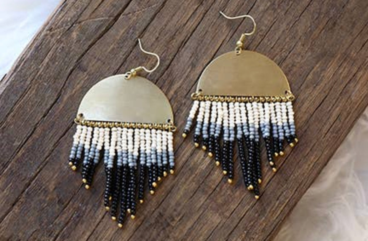 Gold & Black Boho Beaded Earrings