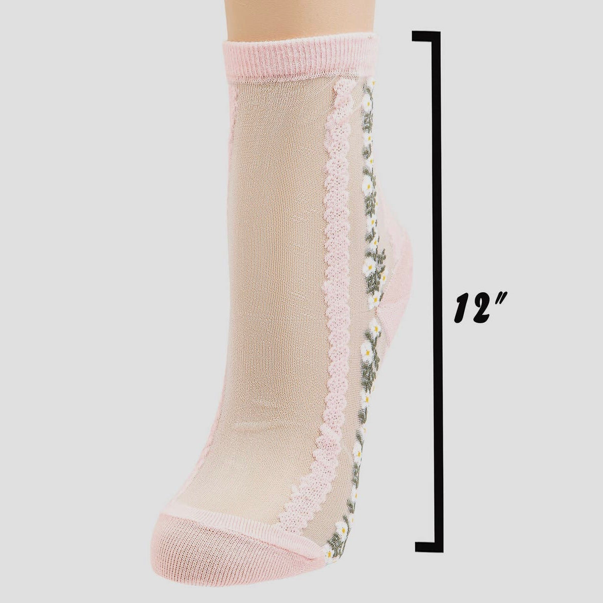 Pink Flower Print Sheer Sock