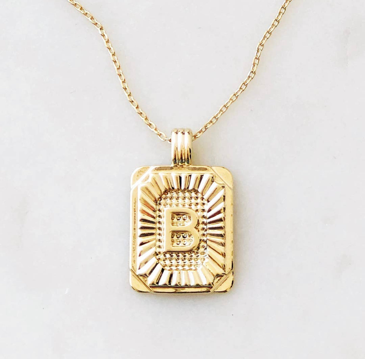24K Gold Initial Plate Necklace with Chain